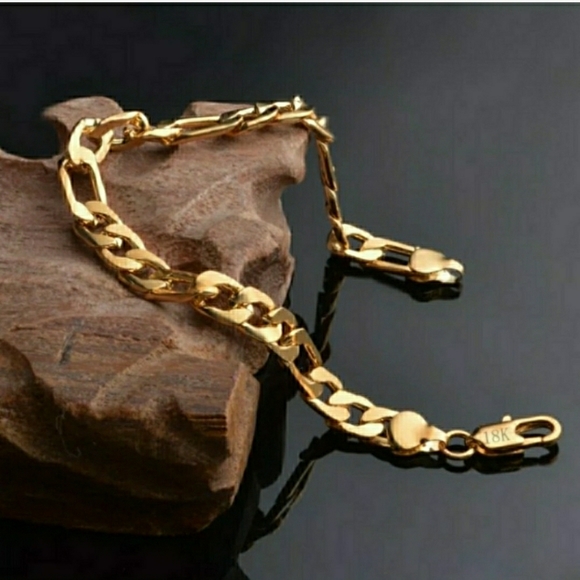 SOLD 18k Yellow Gold Figaro Men's 8mm Bracelet - Picture 2 of 5